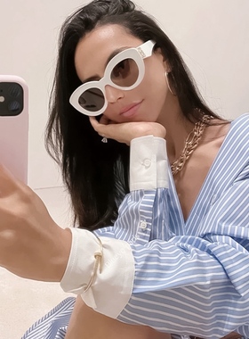 高级感明星款板材黑白色猫眼墨镜