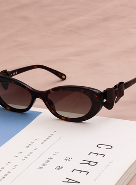 高 辛芷蕾同款蝴蝶结镜腿墨镜女高级感方圆脸猫眼太阳镜防紫外线