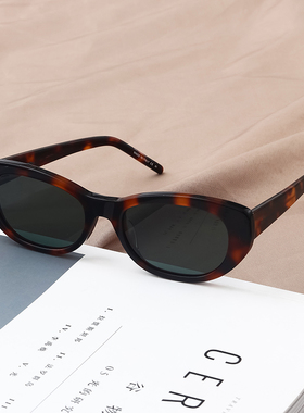 odara网红同款欧美复古墨镜女偏光猫眼形太阳镜窄小框太阳眼镜潮