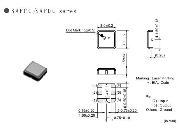 SAFCC433MBL0X00 3*3 贴片 6脚声表滤波器 村田 MURATA 433.92MHZ - 图0