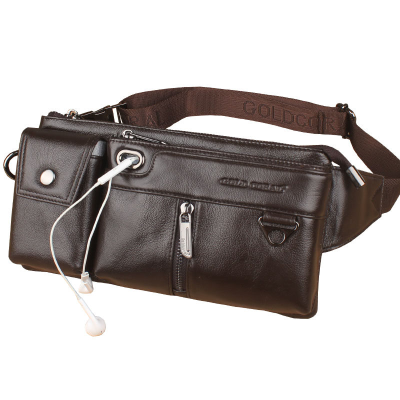 新真皮男休闲牛皮腰包 轻购运动户外男士包袋