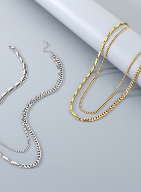 Men gold chains necklace 2 layers hiphop stainless steel rap