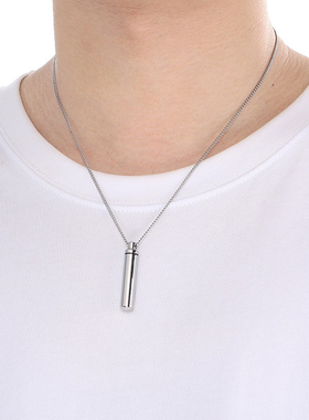 Men necklace chains Silvery cylinder pendant streetwear2026