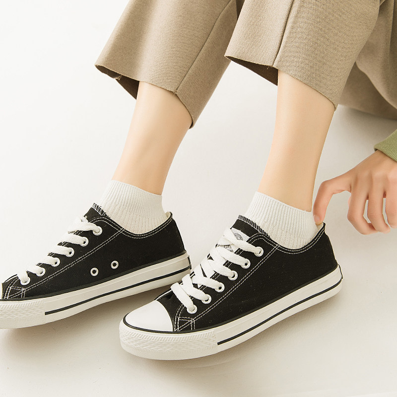 日系白黑色浅口低帮薄棉子女潮船袜 花缘圆短袜/打底袜/丝袜/美腿袜