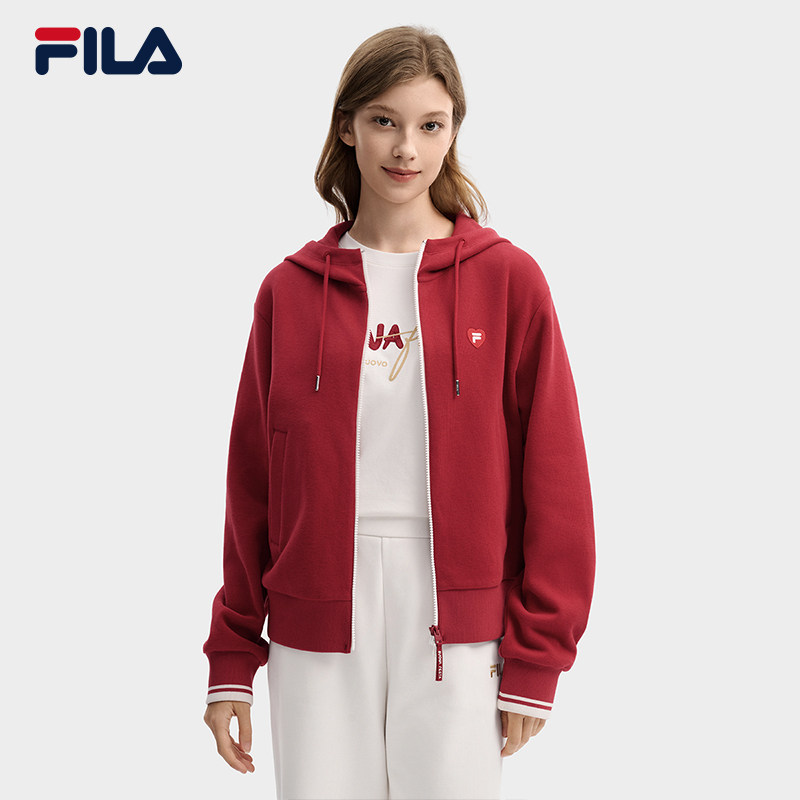 FILA马上起飞斐乐女连帽外套26春新时尚休闲新年马年穿搭红色上衣,淘宝优惠券,粉丝福利购,淘宝优惠卷