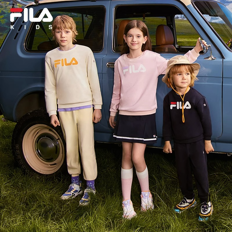 FILA KIDS斐乐童装儿童多彩卫衣男女童大小童套头运动圆领上衣-图0