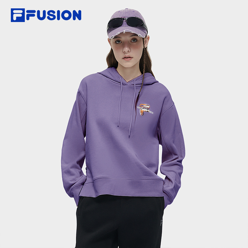 FILA FUSION斐乐潮牌女子针织连帽卫衣2024春季新款长袖休闲上衣 - 图3