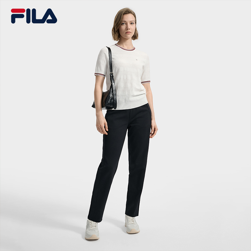 FILA 斐乐官方女士针织长裤2025秋季新款时尚简约基础休闲阔腿裤 - 图2