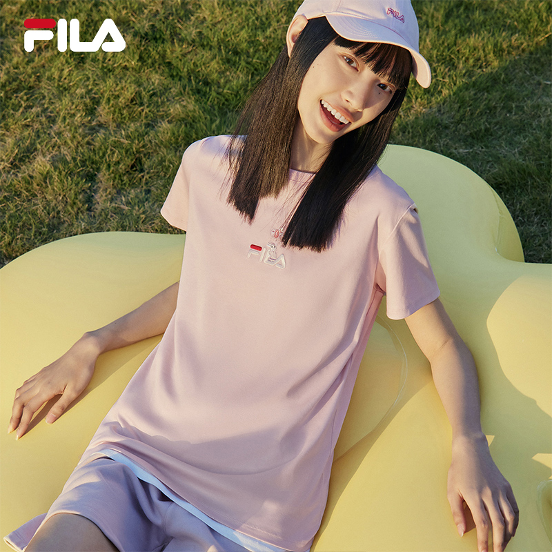 FILA 斐乐官方女子针织短袖衫2024春夏百搭休闲纯棉兔子刺绣T恤