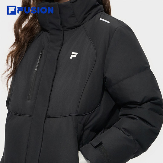 FILA FUSION斐乐潮牌长款鹅绒羽绒服女2025冬季新款保暖连帽外套