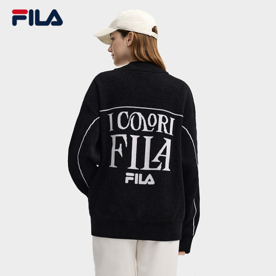 FILA 斐乐官方情侣款编织外套冬季新款时尚休闲宽松雪花绒毛衣男