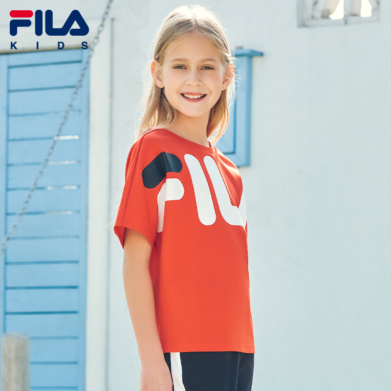 FILA KIDS斐乐童装儿童短袖T恤夏季新款女童休闲宽松时尚短T上衣