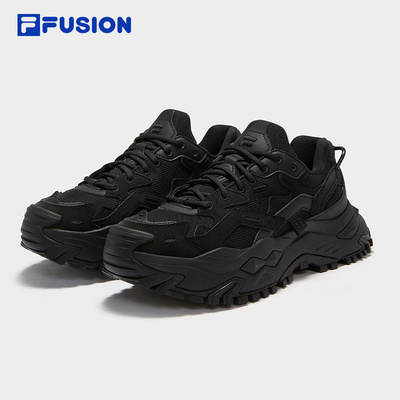 FILA FUSION 斐乐硬糖男鞋黑武士厚底增高鞋休闲运动鞋黑色老爹鞋