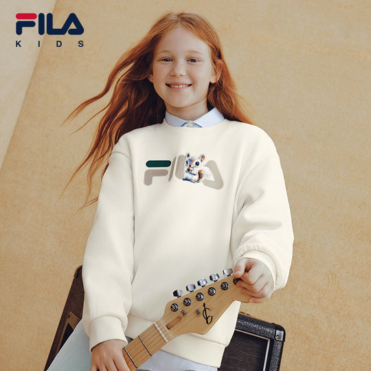 FILA KIDS斐乐童装儿童卫衣冬季款男女童加绒保暖抗菌套头上衣潮