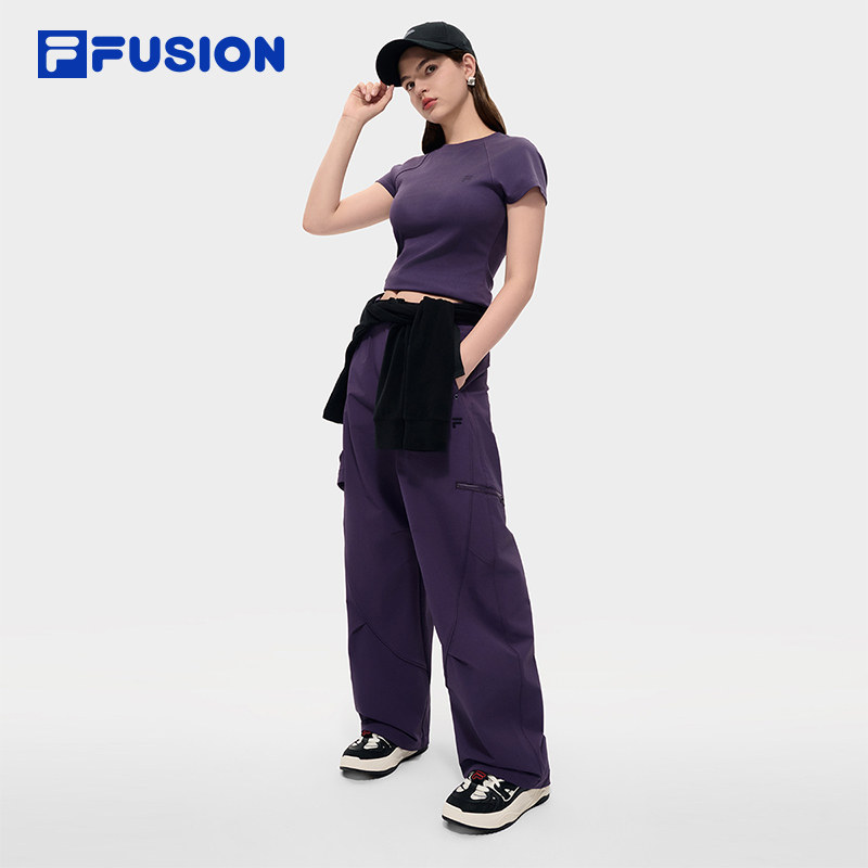 FILA FUSION斐乐潮牌女子针织短袖衫2026春季新款简约修身休闲T恤,淘宝优惠券,粉丝福利购,淘宝优惠卷