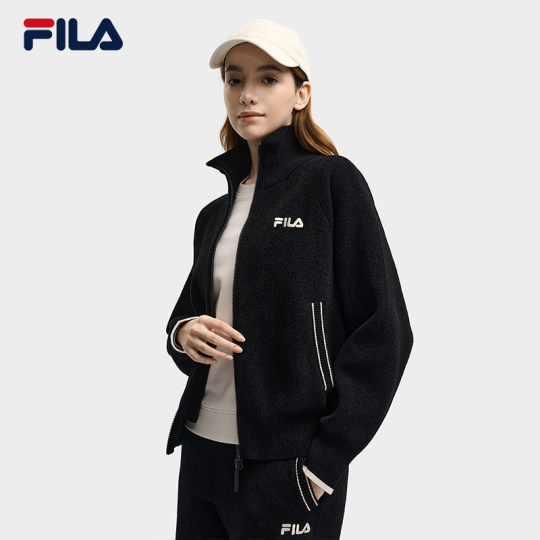 FILA 斐乐官方编织衫外套女冬季新款宽松长袖保暖毛衣雪花绒上衣
