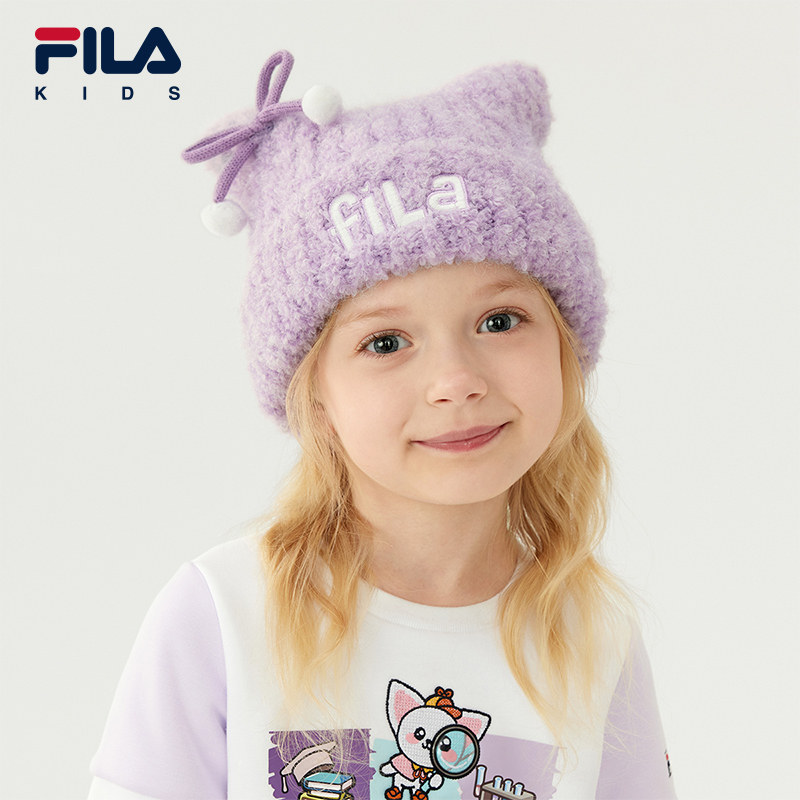 FILA KIDS斐乐儿童帽子2025年冬季新款女小童户外保暖针织雪绒帽,淘宝优惠券,粉丝福利购,淘宝优惠卷