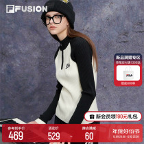 FILA FUSION Fiji Fashion Tide Card Womens Woven Shirts 2023 Winter New Stylish Body Crash and Splicing Sweater