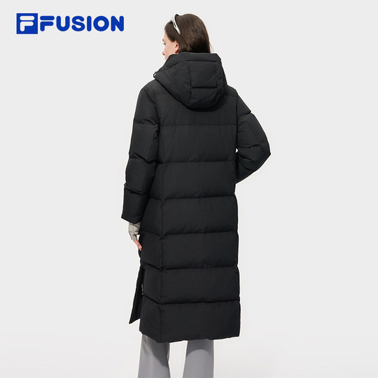 FILA FUSION斐乐潮牌长款鹅绒羽绒服女2025冬季新款保暖连帽外套