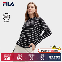 FILA Filatte official woman knit long sleeve T2024 spring new comfort 100 lap pure cotton inner lap stripe long T woman