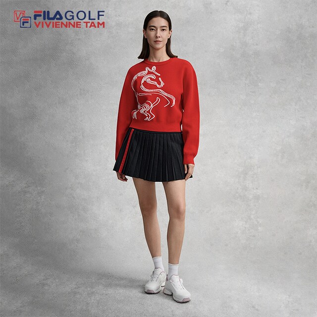 FILA ຢ່າງເປັນທາງການເສື້ອ sweater ແຂນສັ້ນ knitted ສໍາລັບແມ່ຍິງ