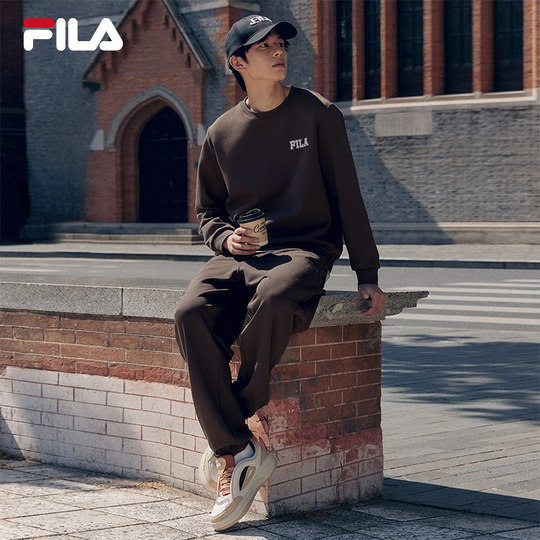 Plus velvet | FILA official pullover sweatshirt men's loose classic round neck casual knitted long-sleeved bottoming top