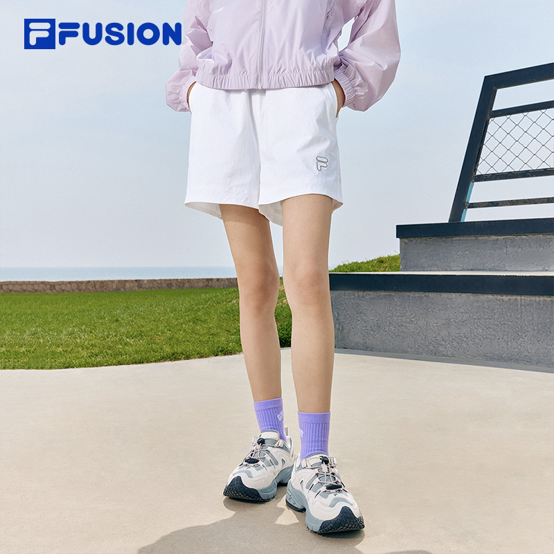 FILA FUSION斐乐潮牌运动短裤黑色2024夏季新款休闲工装五分裤女