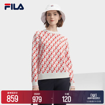 FILA File Official Womens Knitting Shirt 2023 Winter New Love Full Print Fashion Casual Cover Sweater