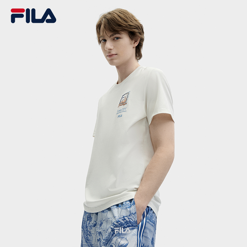 FILA 斐乐凡尔赛宫主题系列男子针织短袖衫2024夏新休闲速干T恤男 - 图1