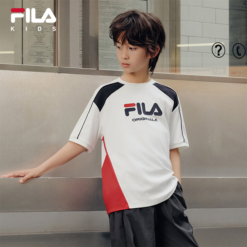 FILA KIDS斐乐童装男大童短袖T恤2026秋季新款儿童透气纯棉上衣 儿童透气实拍商品图