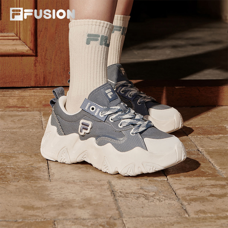 FILA FUSION斐乐海星鞋潮牌帆布鞋女鞋运动鞋休闲黑色厚底鞋增高-图1