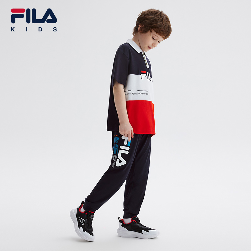 FILA KIDS斐乐童装男大童短袖POLO衫2024夏季新款儿童舒适上衣潮 - 图2