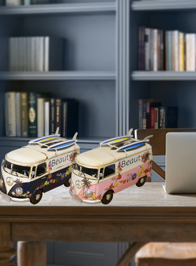 复古风铁艺巴士餐厅汽车抽纸盒