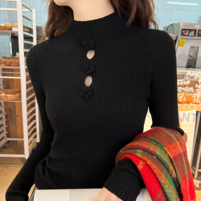 灰色半高领针织打底衫女秋冬2025新款修身显瘦毛衣内搭设计感上衣,淘宝优惠券,粉丝福利购,淘宝优惠卷