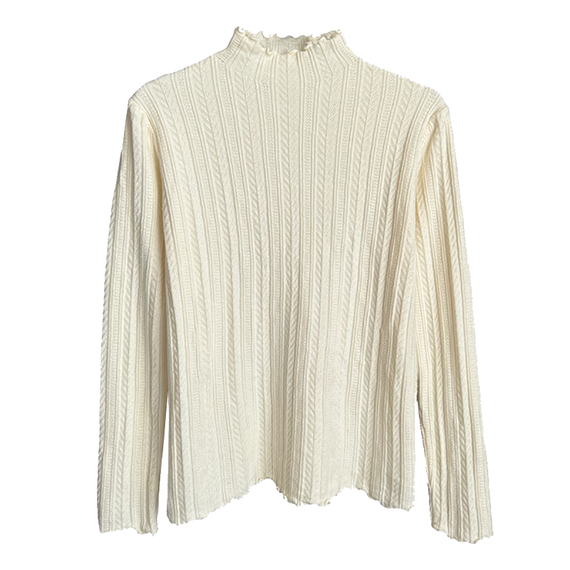 杏色半高领木耳边针织衫女内搭2025秋季设计感绝美打底长袖小上衣,淘宝优惠券,粉丝福利购,淘宝优惠卷