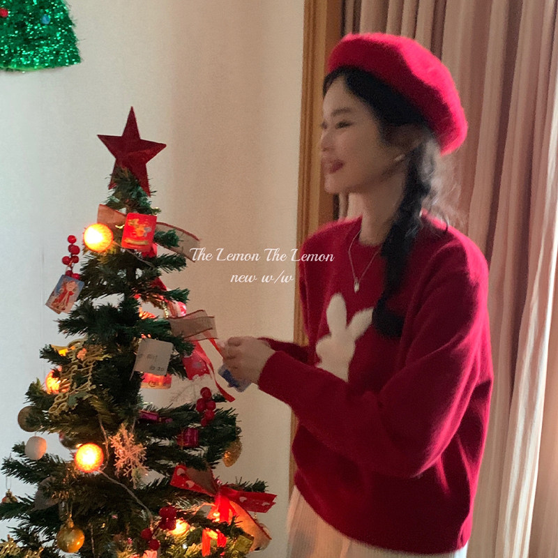 红色兔子毛衣女秋冬爆款本命年2025兔年新年衣服过年外套上衣内搭,淘宝优惠券,粉丝福利购,淘宝优惠卷