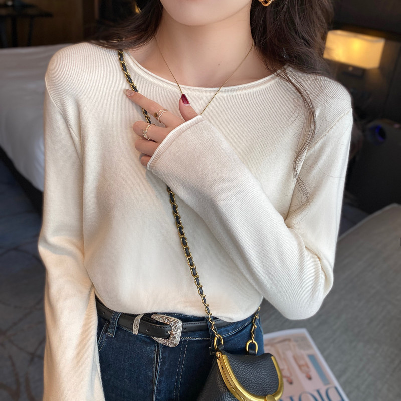 白色小香风圆领针织打底衫女内搭2025早秋新款毛衣高级感长袖上衣,淘宝优惠券,粉丝福利购,淘宝优惠卷