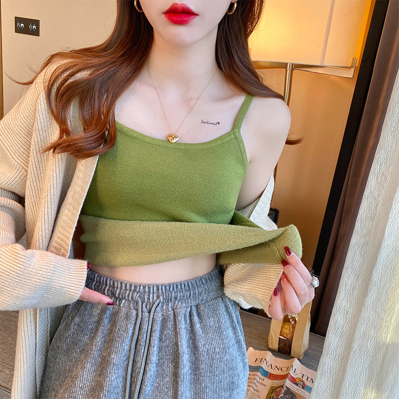 加绒加厚针织吊带背心女内搭秋冬季2025新款宽松白色打底保暖上衣 - 图2