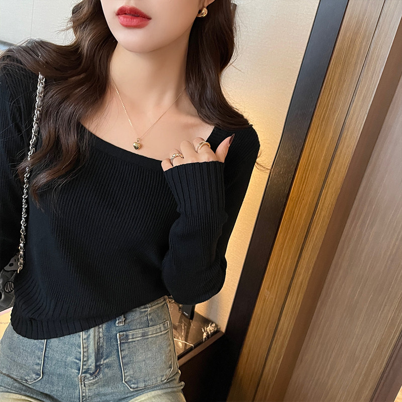针织衫女早秋季2025年新款高级感修身方领打底衫内搭低领长袖上衣
