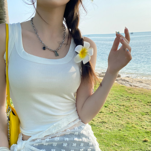 龙妹家蓝色方领工字吊带背心女内搭外穿秋新款宽肩遮副乳无袖上衣 - 图0