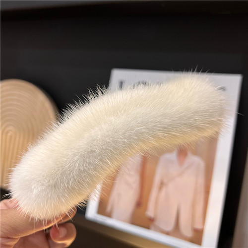 真水貂毛大号发抓韩国网红气质毛绒后脑勺抓夹盘发丸子头发夹头饰 - 图0