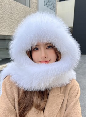 风雪帽室外简约女冬季真狐狸毛