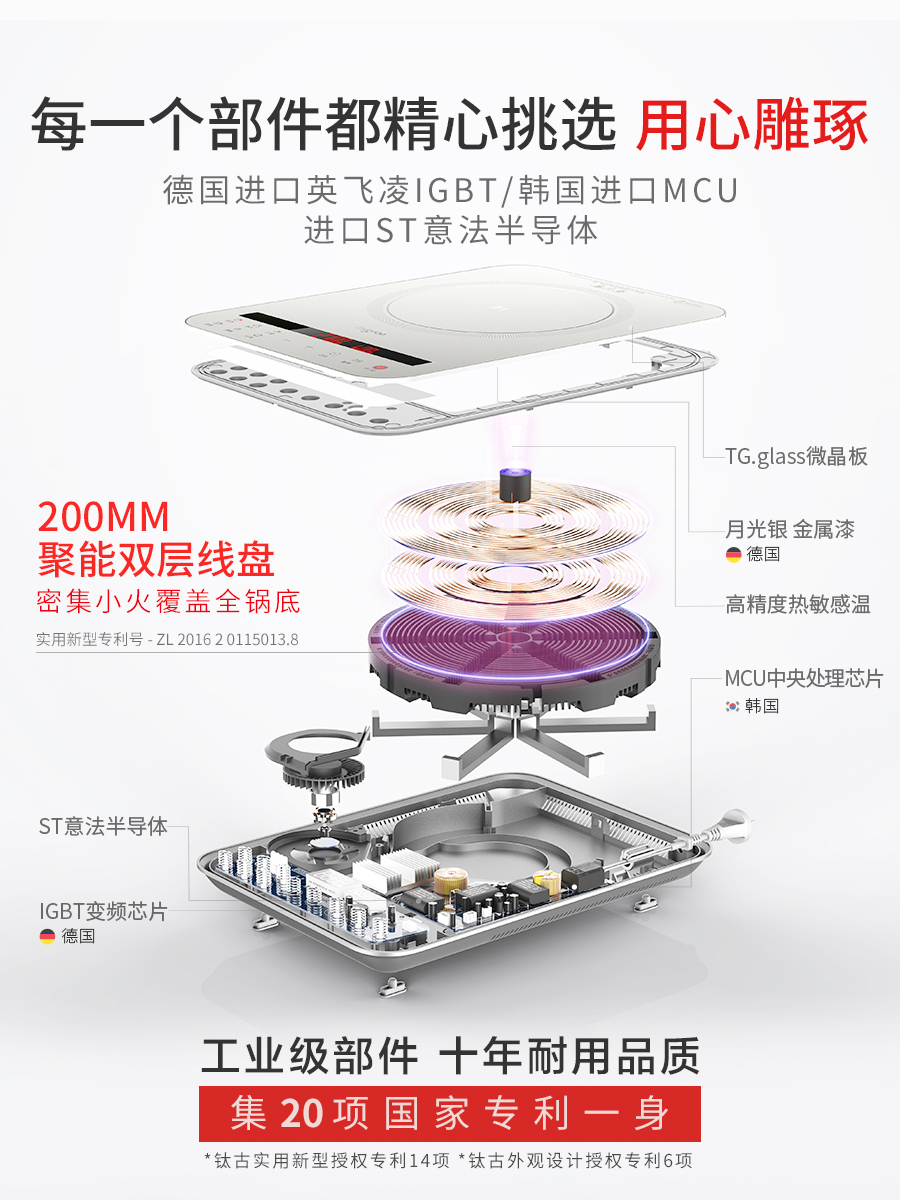 【急速发货】Taigroo/钛古 IC-A2102电磁炉家用套装面板智能超薄 - 图3