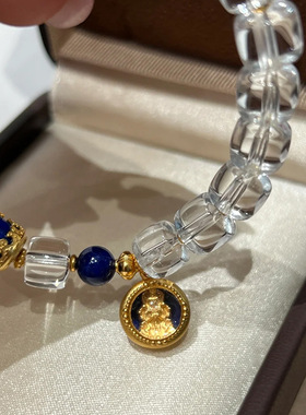 天然白水晶青金石黄财神显白手链