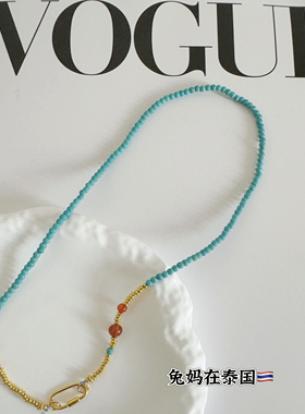 原创天然绿松石项链吸钱星项链女