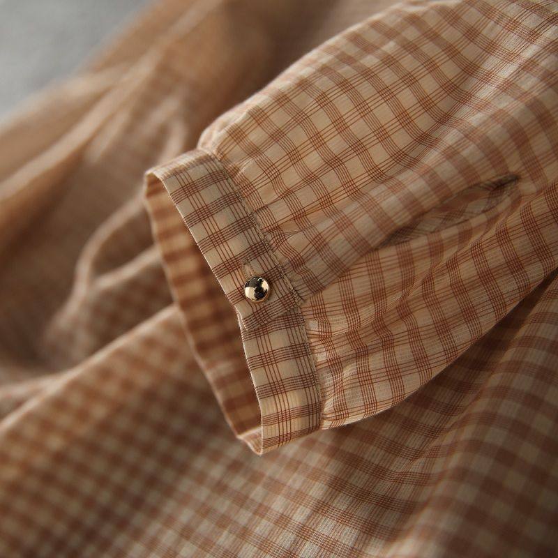 千鸟格设计感雪纺女2021春秋装衬衫 veela衬衫