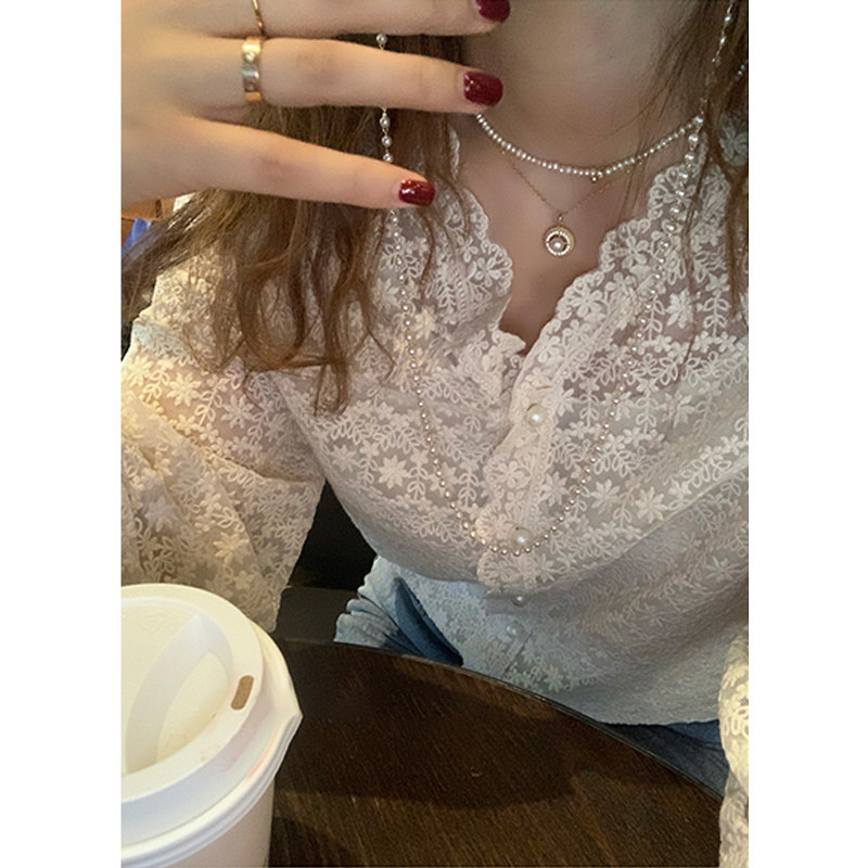 法式洋气内搭蕾丝早秋季新款打底衫 veela蕾丝衫/雪纺衫