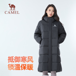 骆驼北影大被子户外黑色长款羽绒服