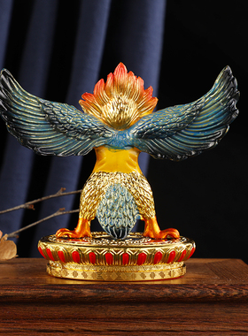 藏传民族用品合金大鹏金翅鸟佛像佛台供奉合金彩绘高11cm