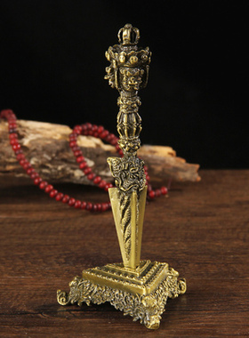 藏式合金金刚橛杵金刚杵法器 三面金刚普巴杵密宗用品带底座i.